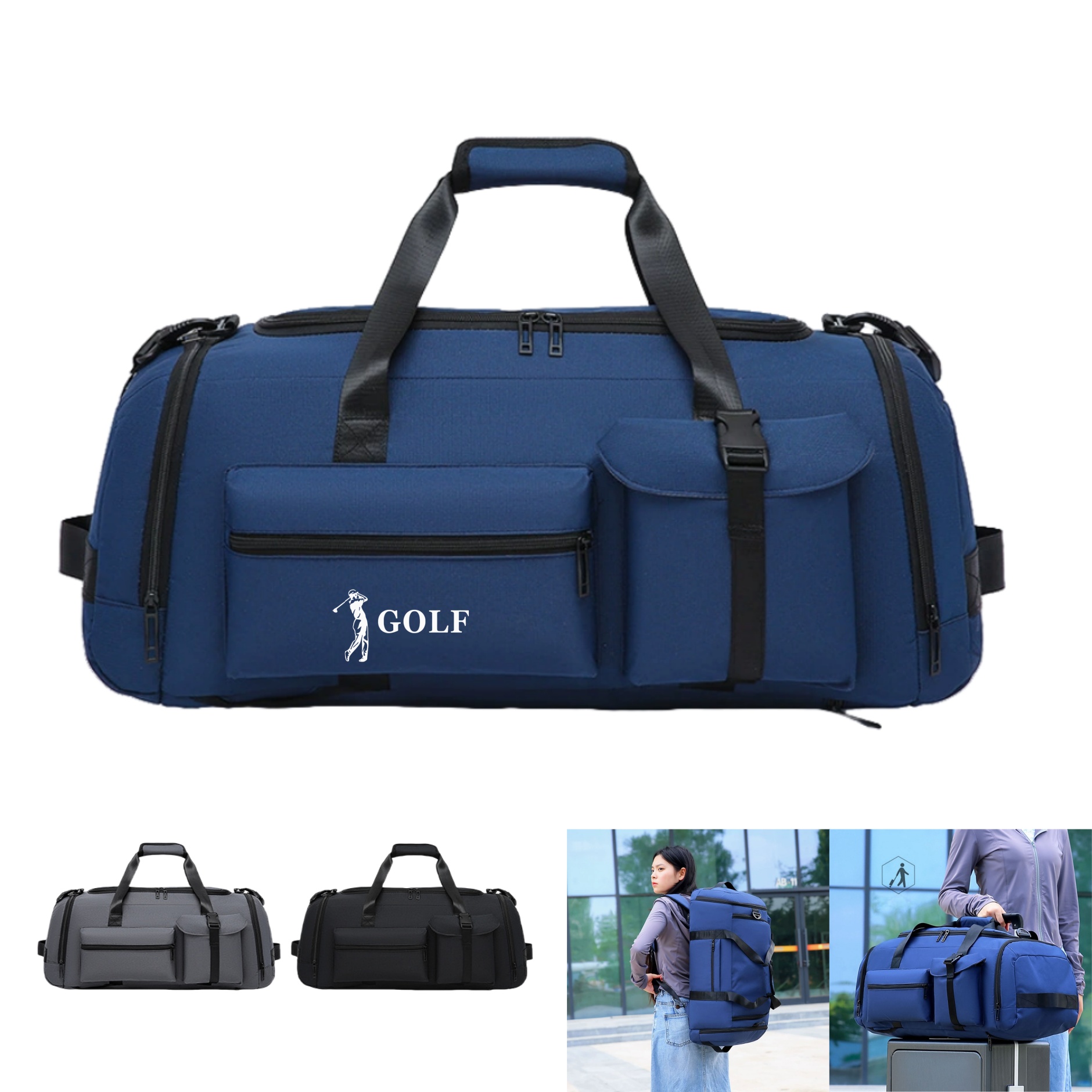 3-in-1 Sports Travel Duffel Bag with Shoe Compartment & Wet Pocket