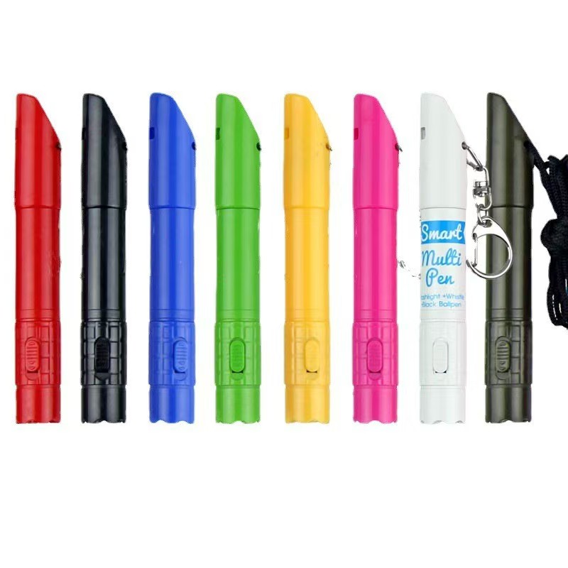 3-In-1 LED Flashlight with Whistle & Ballpoint Pen