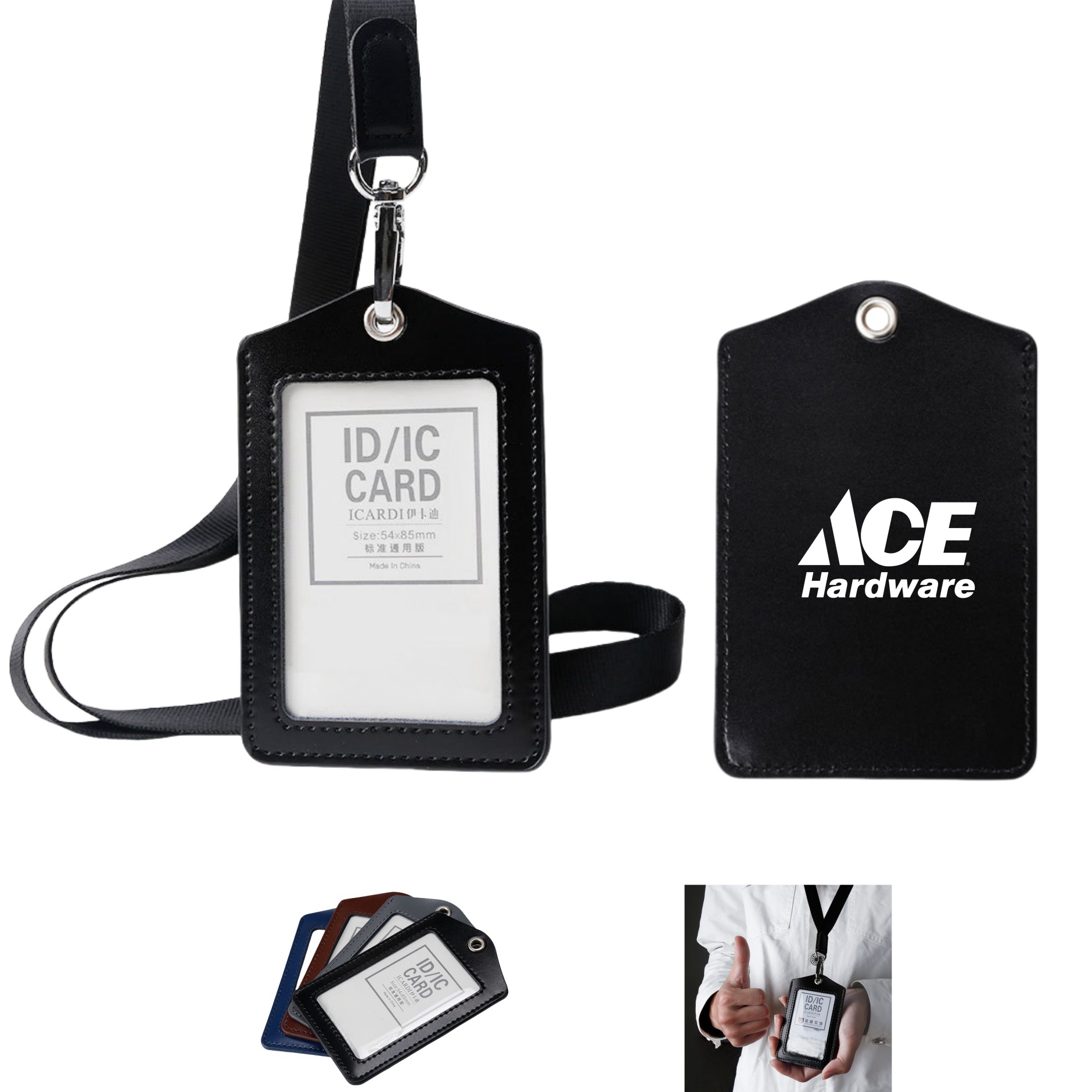 Genuine Leather Badge Holder with Lanyard