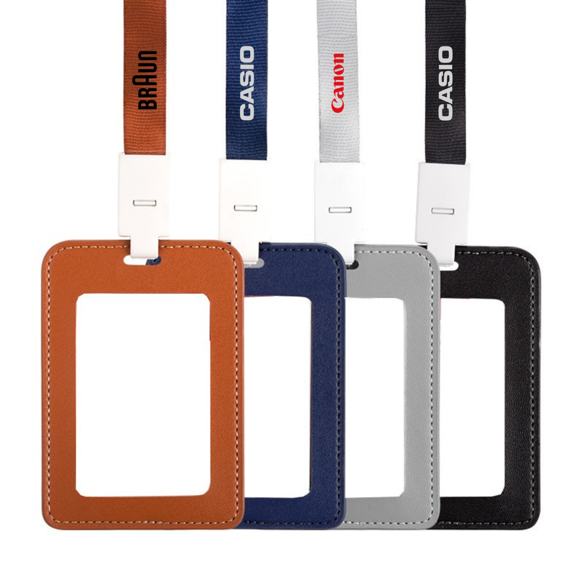 PU Leather ID Badge Holder with Lanyard