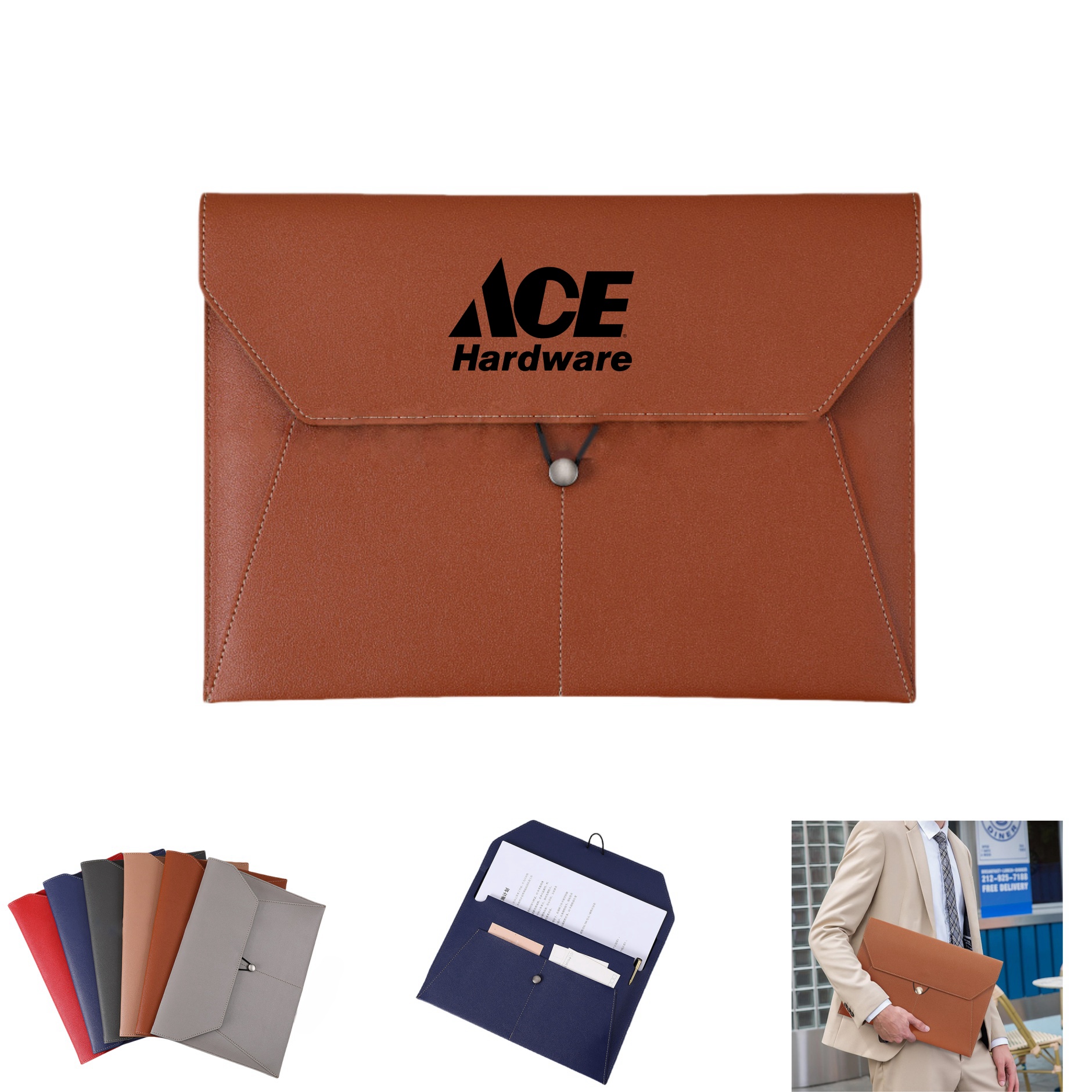 PU Leather Tablet Sleeve Pouch File Organizer with Rope Buckle Closure
