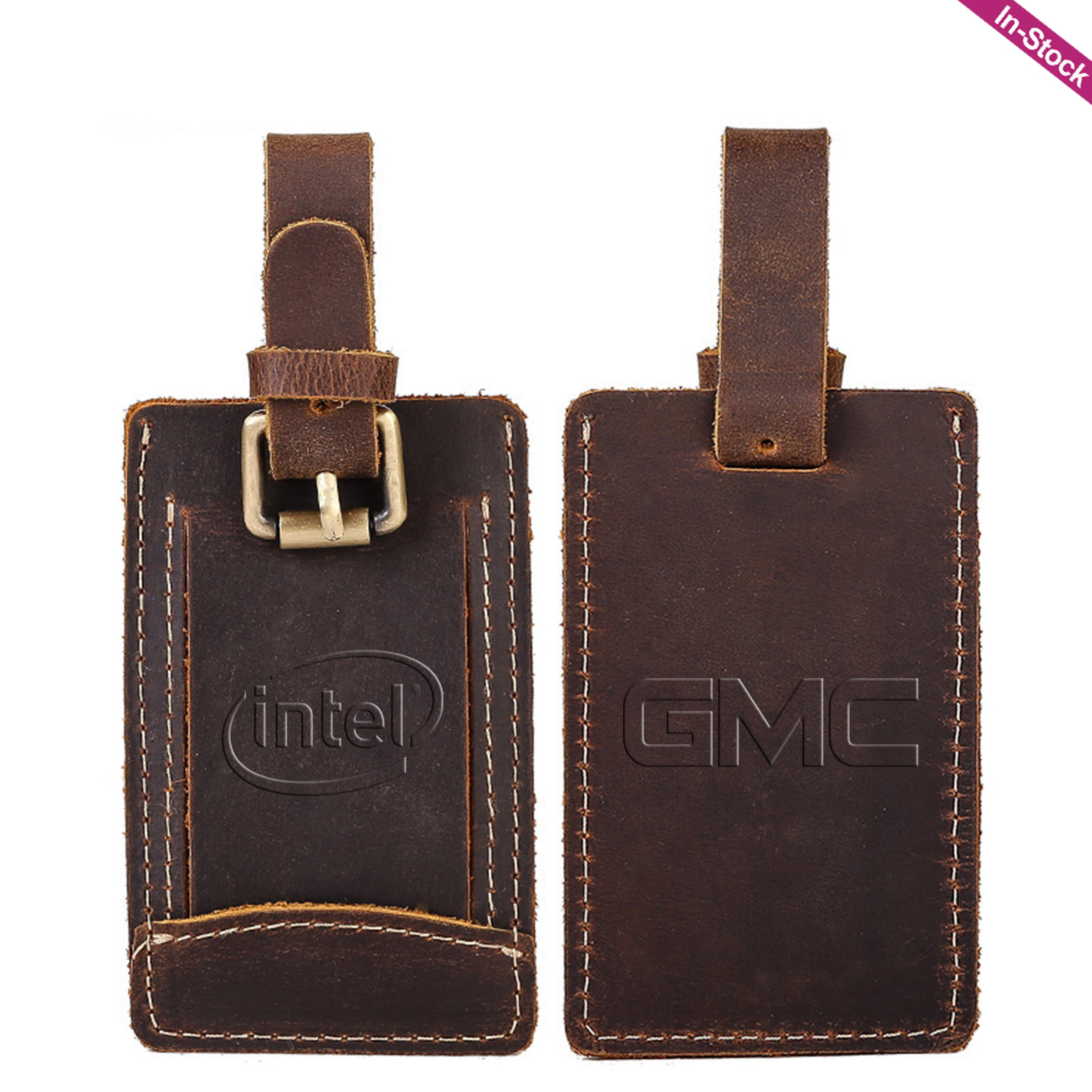 Debossed Top Grain Genuine Leather Baggage Tag (Gift Box is Optional)