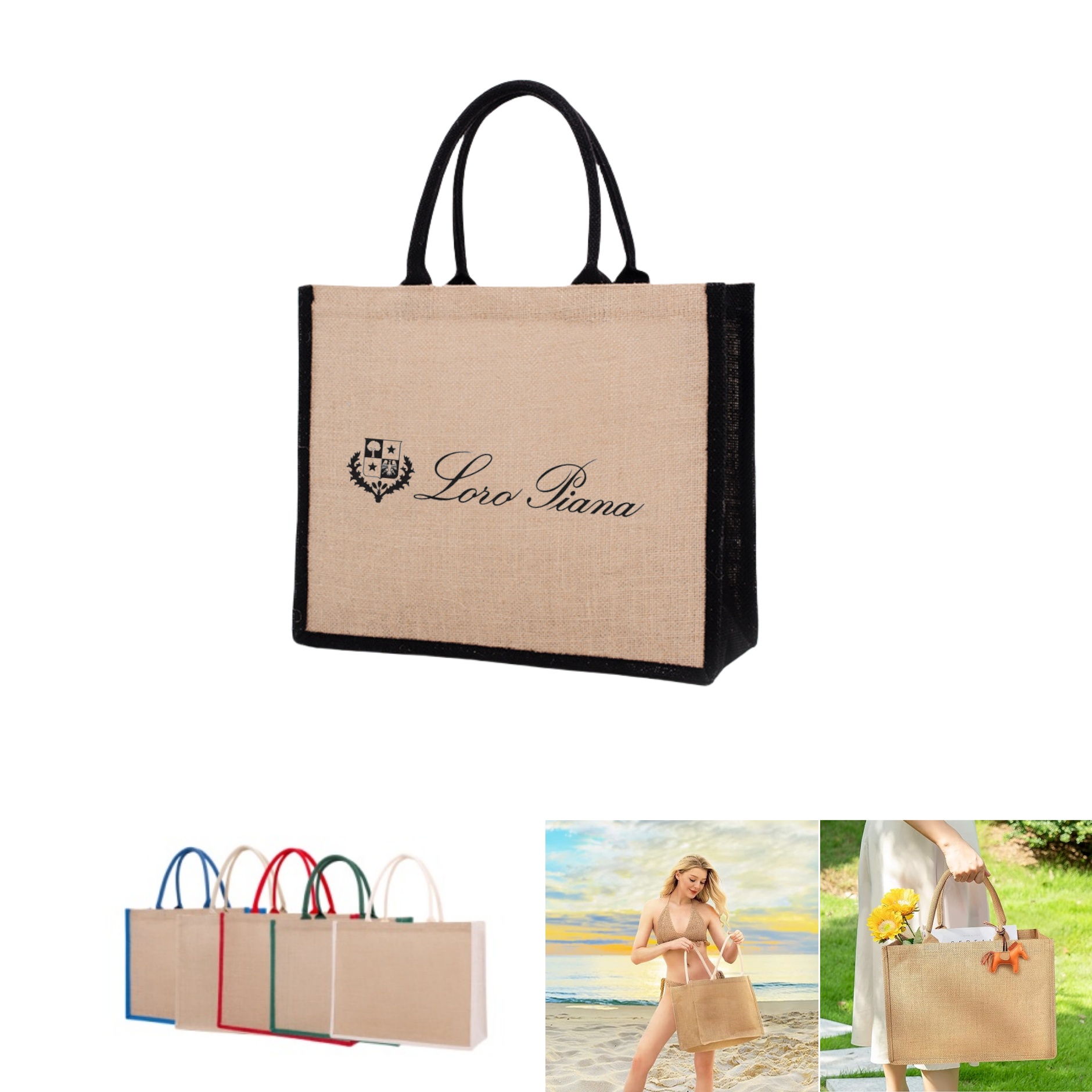 Large Jute Tote Bag with Handles
