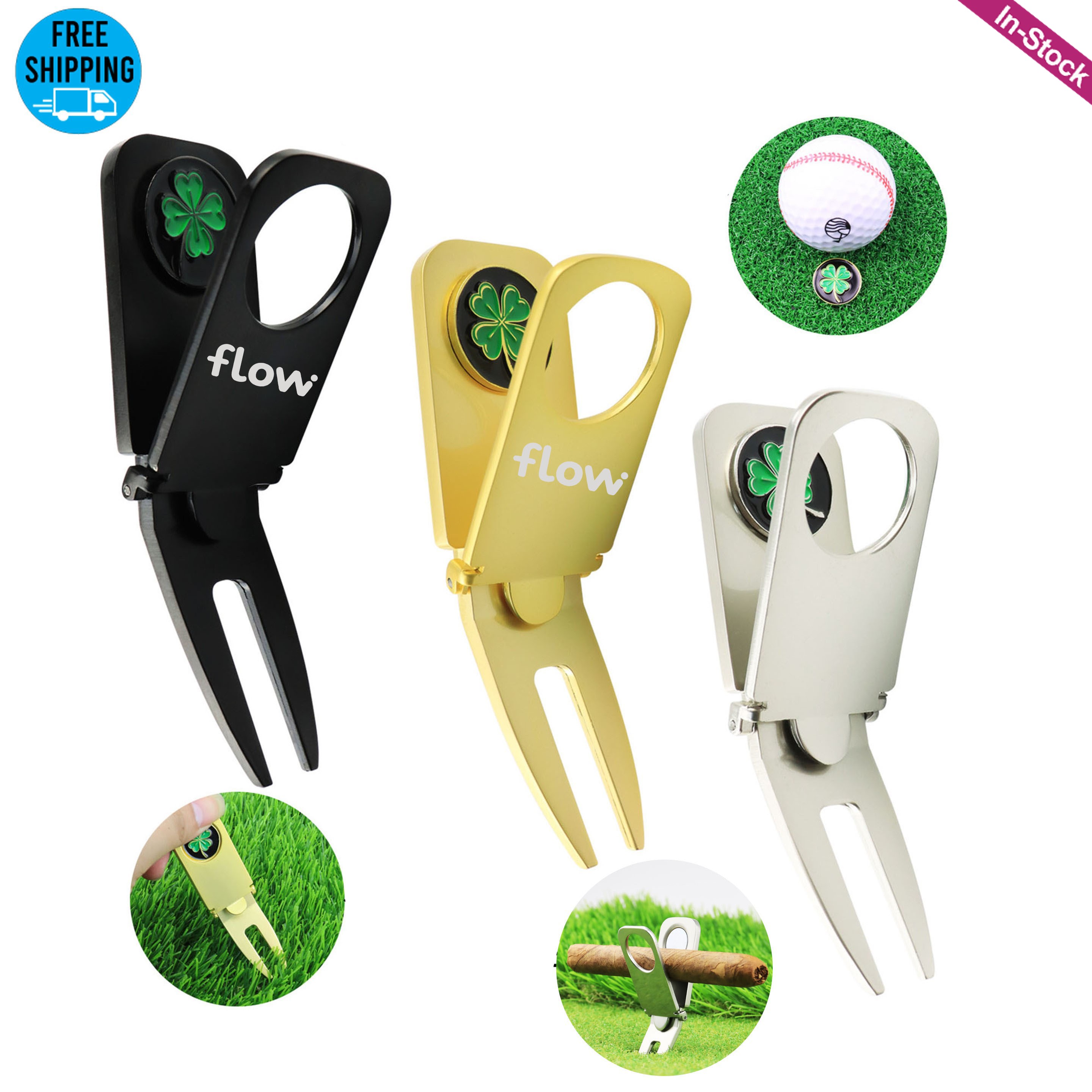 Zinc Alloy Golf Divot Tool Cigar Holder with Ball Marker