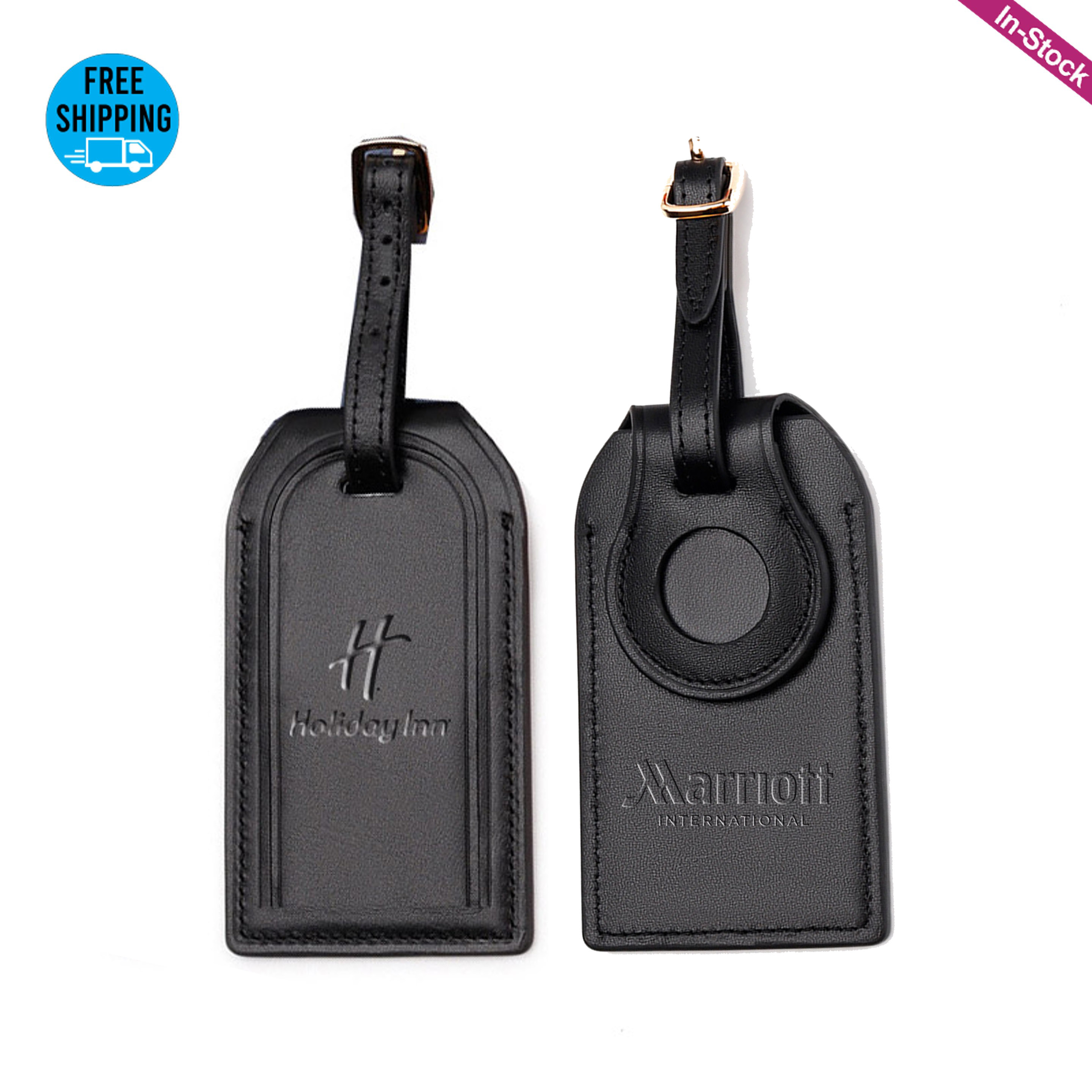 Genuine Leather Luggage Tags With Mini Tracker Holder