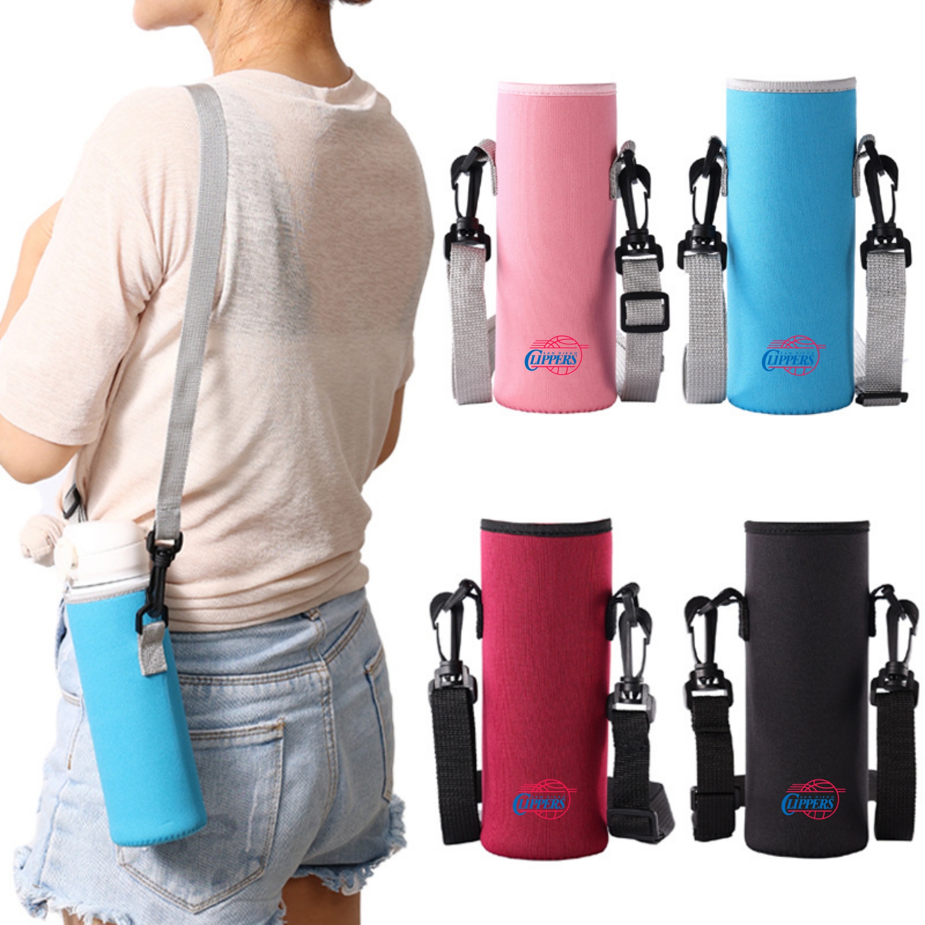 Neoprene Water Bottle Sleeve with Shoulder Strap