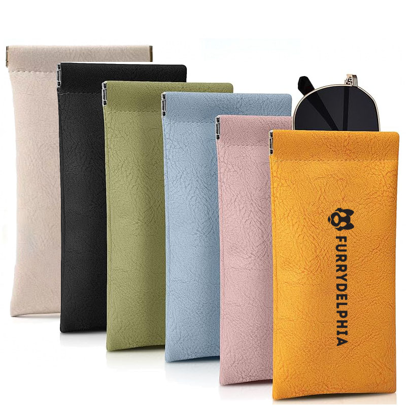 Portable Leather Squeeze Top Eyeglass Case