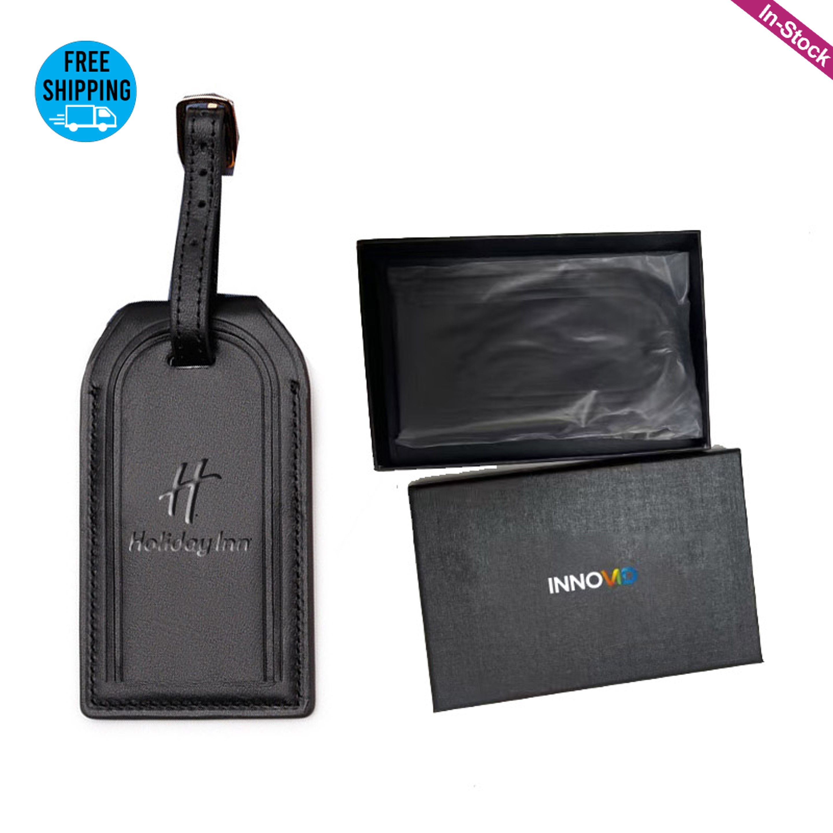 Genuine Leather Luggage Tags Mini Tracker Holder (Gift Box is optional)