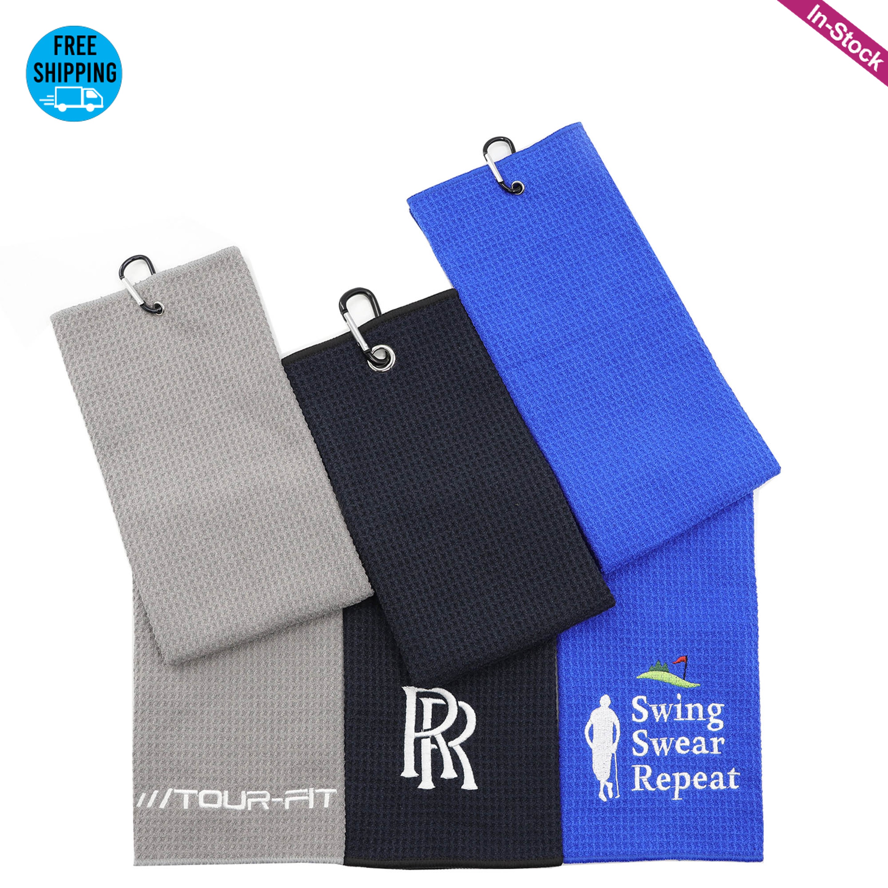Embroidered 400GSM Trifold Microfiber Waffle Golf Towel (8000 Stitches included)
