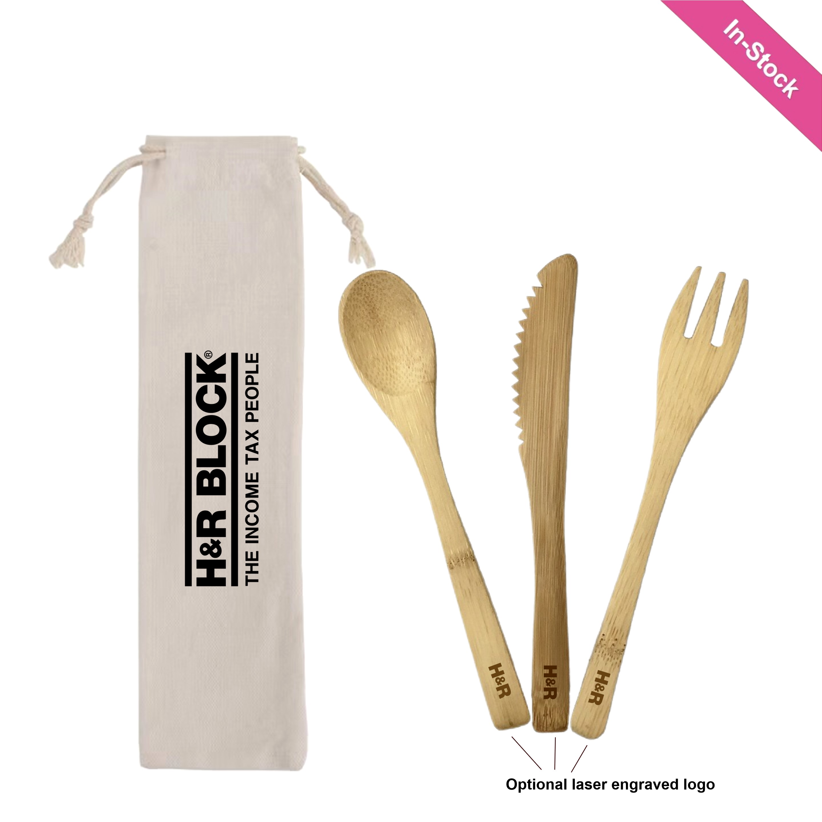 3pcs Bamboo Cutlery Set with Storage Bag